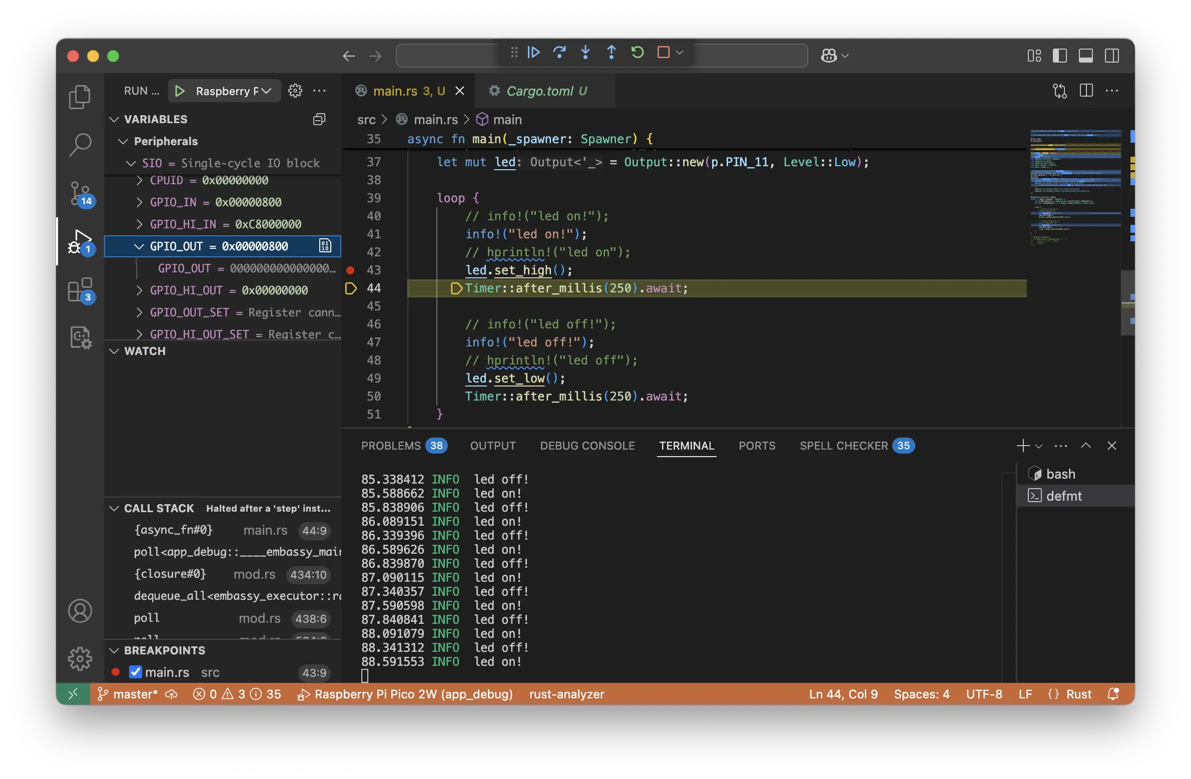 probe-rs VS Code extension debug